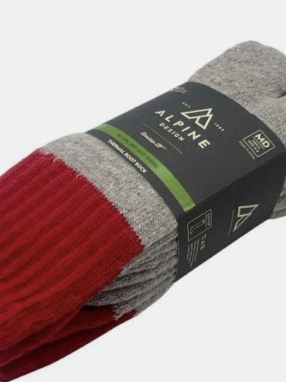 Alpine Design Thermal Boot Socks 2-Pair Pack Men's Size L 8-12 Gray Red New